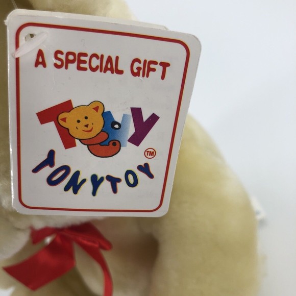 Tonytoy Puli Teddy Bear Plush Stuffed Animal Light Yellow Cream Red Bow 10" TAG - Picture 6 of 12